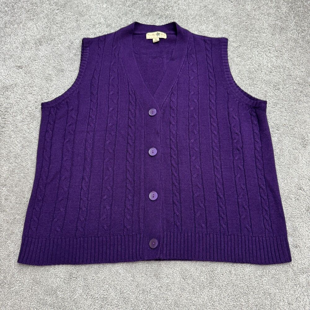 Vintage Turtle Bay Cable Knit Button Front Sleeveless Sweater Vest Large Purple